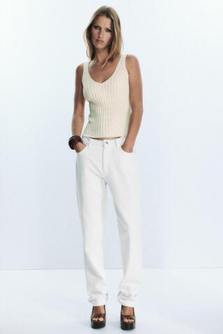 ZARA ТОП С РЕЛЬЕФНЫМ УЗОРОМ, КРЕМОВЫЙ