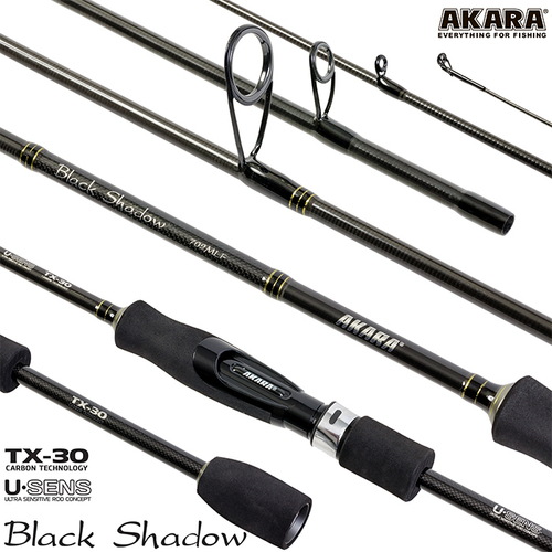 Спиннинг штекерный угольный 2 колена Akara SL1001 Black Shadow 702MLF TX-30 (3,5-10,5) 2,1 м