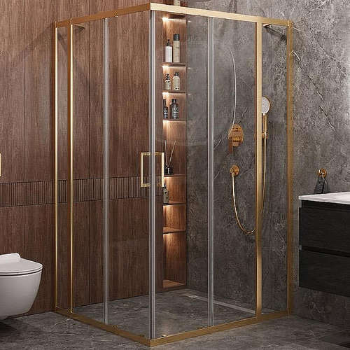 Душевой уголок Cezares Molveno 120x110 AH-22-120/110-C-BORO-IV стекло прозрачное/профиль золото брашированное