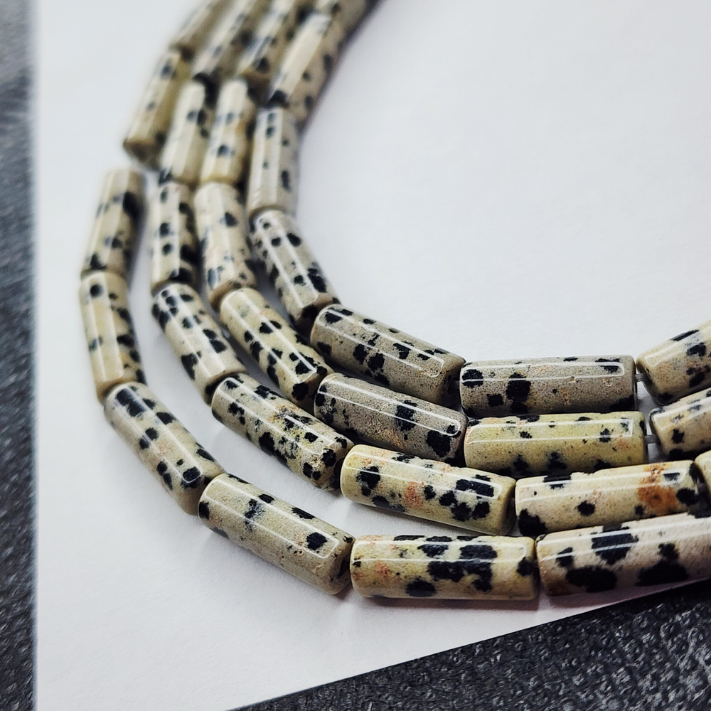 Порфир, бусины трубочки, "далматиновая яшма", р-р 13×4мм