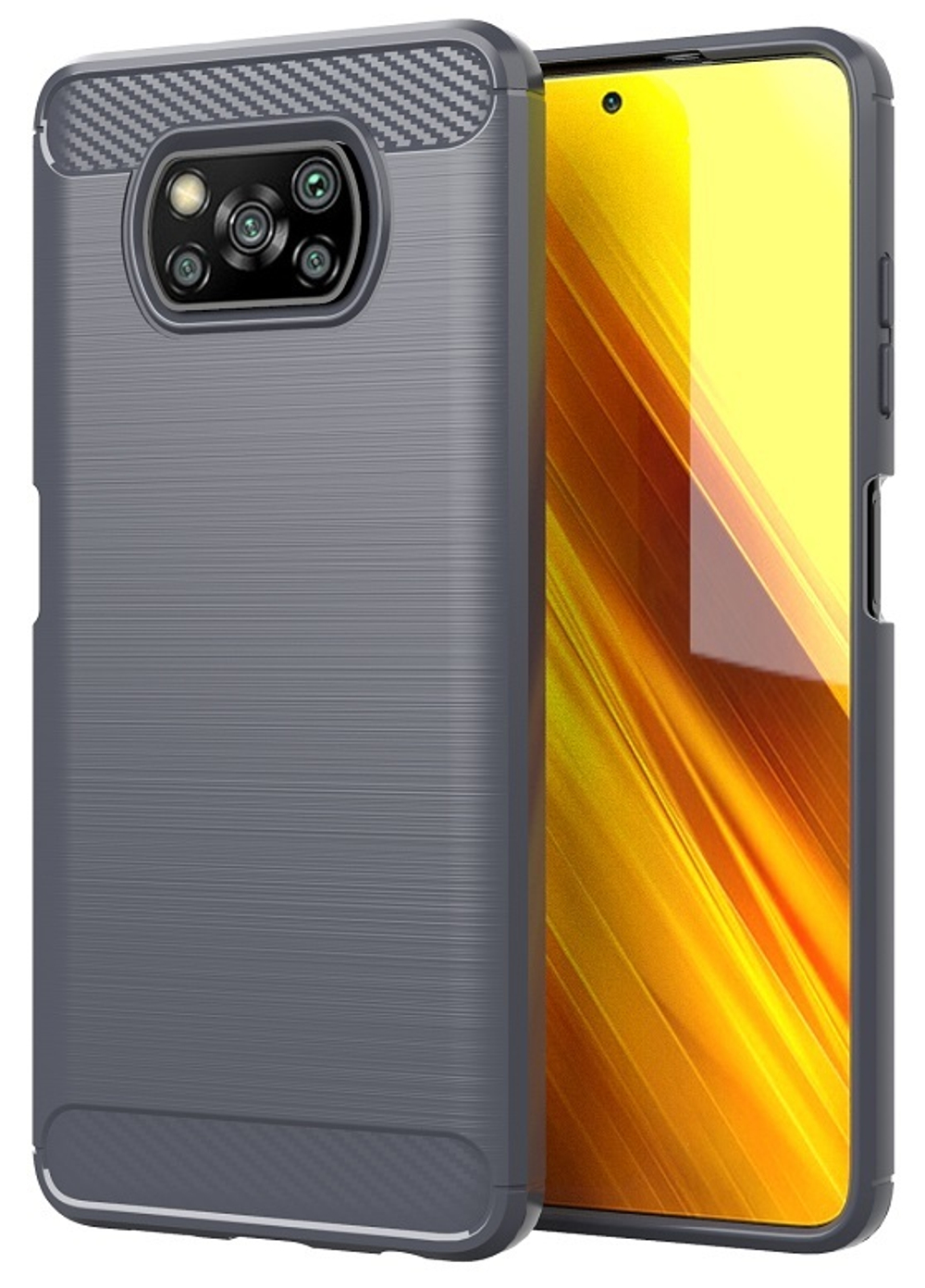 Чехол серого цвета на Xiaomi Poco X3 NFC, серия Carbon (стиль карбон) от Caseport