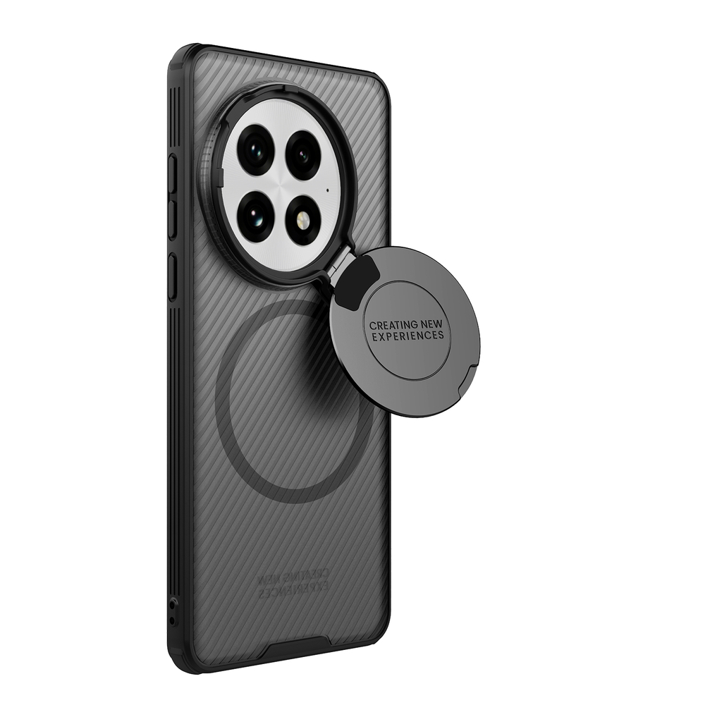 Чехол прозрачный тонированный (Transparent Black) от Nillkin с металлической крышкой и MagSafe на OnePlus 13, серия CamShield Prop Magnetic Case