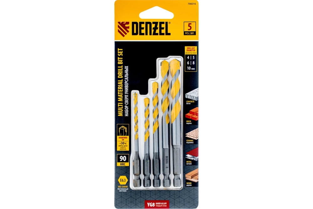 Набор сверл универсальных, Multi cut, 4-10 мм, 5 шт Denzel 706016