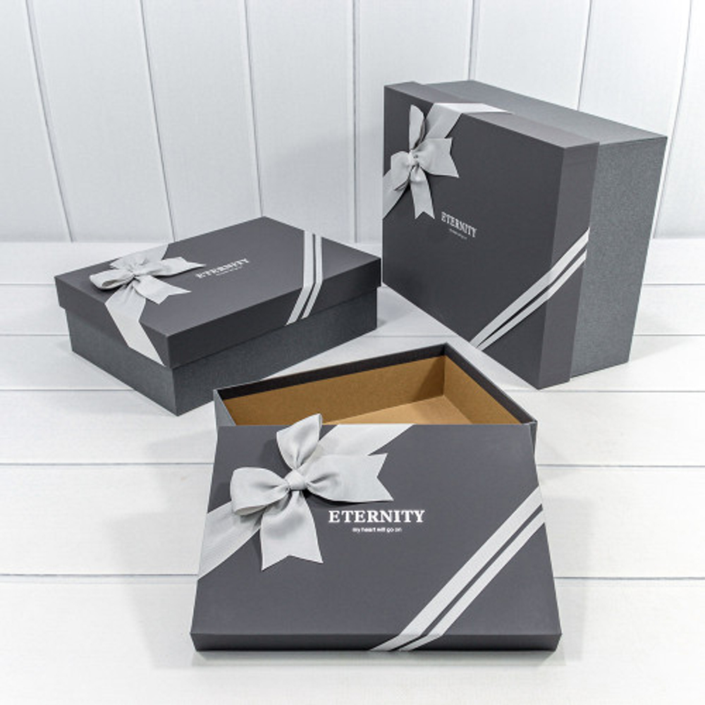 Коробка 33.5х25х11.5 см Набор 3 шт "Eternity" с бантом (Серый)