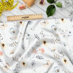 Ткань кулирная гладь лёгкие цветочки веточки