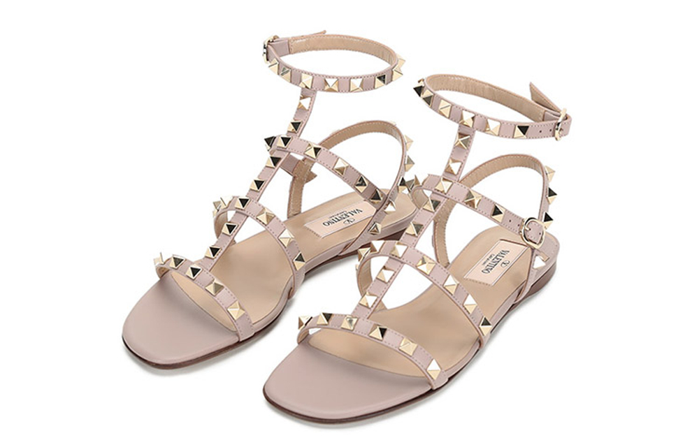 Valentino Garavani Rockstud Ankle-strap Flat Sandals