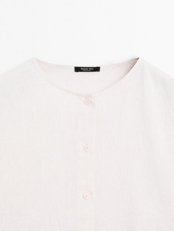 Massimo Dutti Рубашка из 100% струящегося льна с пуговицами, натуральный, кремовый