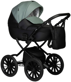 Детская коляска Indigo Mio Eco Plus 14 3 в 1 с автокреслом Avionaut Cosmo 05 черная кожа+шалфей кожа