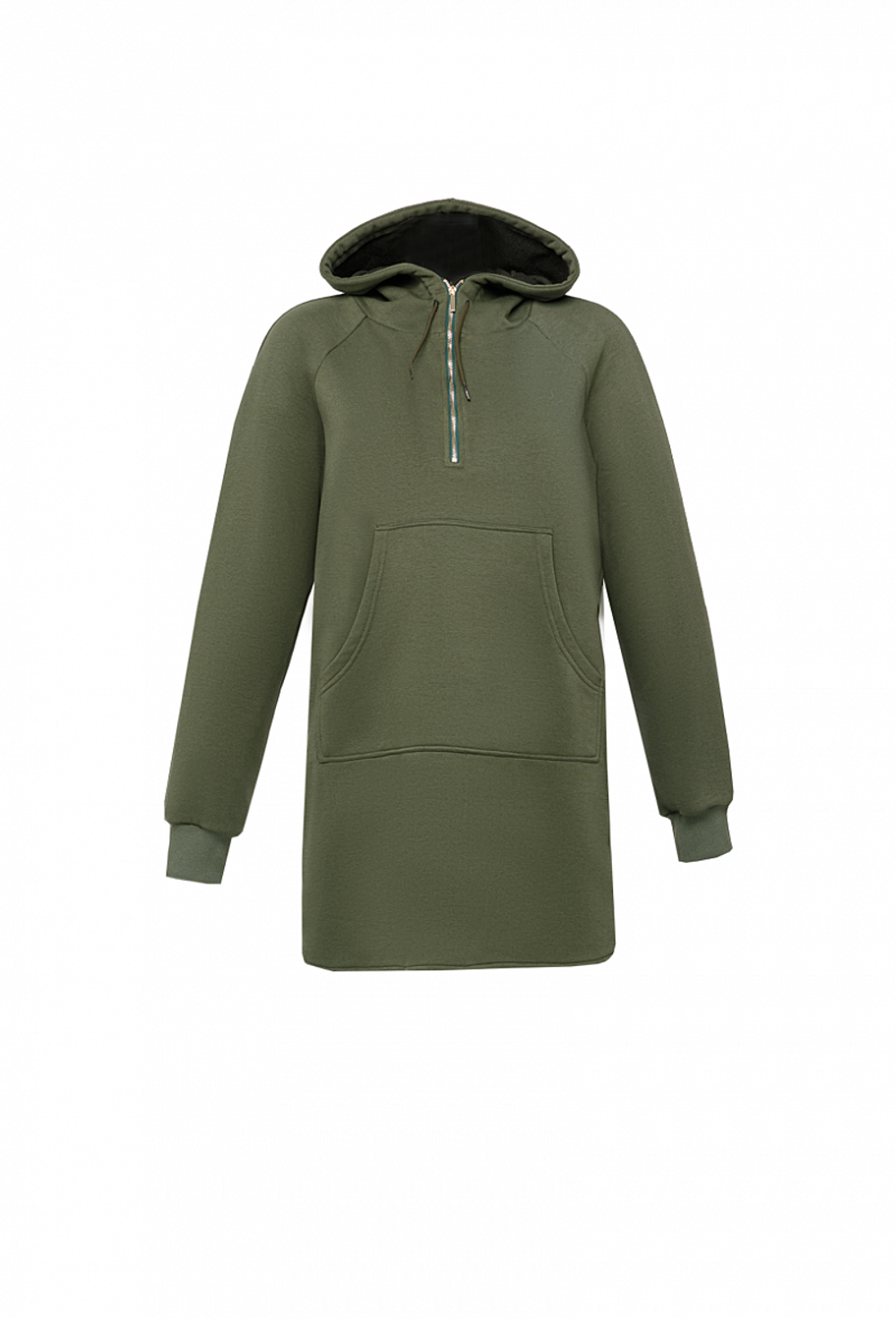 Спортивное платье (удлиненное худи) на молнии с капюшоном с карманом,сбоку по низу вшиты молнии.