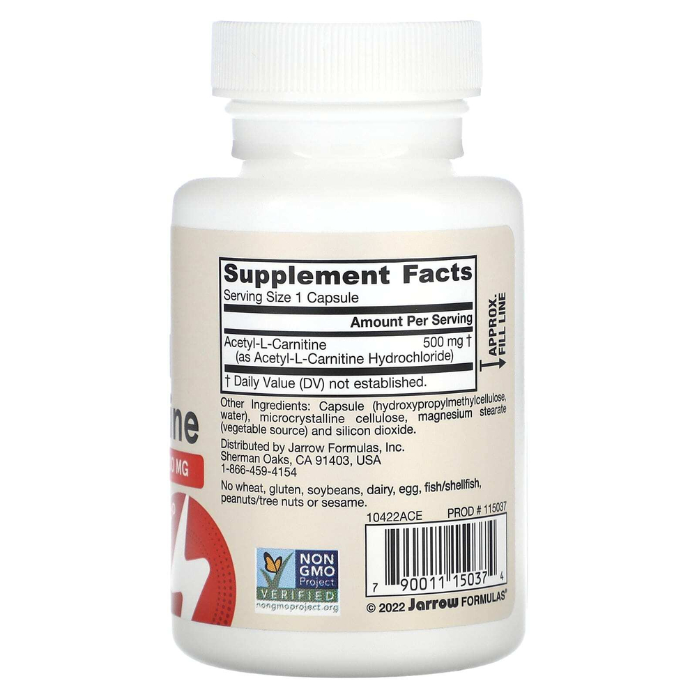 Jarrow Formulas, ацетил-L-карнитин, 500 мг, 60 растительных капсул
