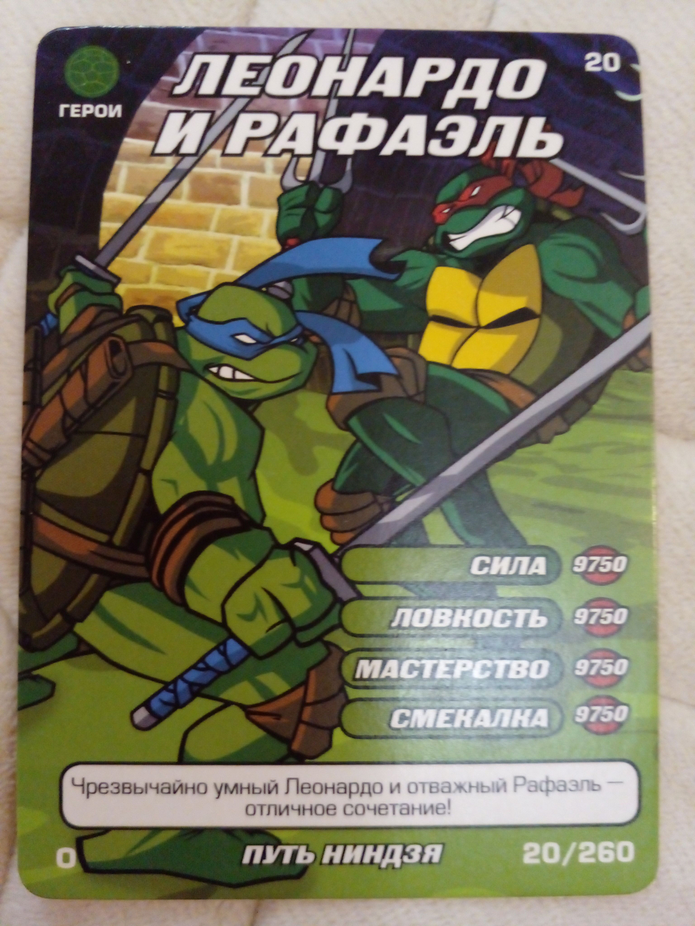 Подборка коллекционных игровых карточек ЧЕРЕПАШКИ-НИНДЗЯ Боевая четвёрка: Путь ниндзя "Леонардо" 5 штук