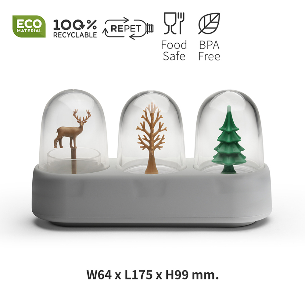 Набор емкостей для соли, перца, зубочисток с подставкой forest ecology