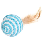 Игрушка - шарик для кошек «ИГРУЛИК», перышко, цвет голубой, d-5см, длина 10см (пакет с подвесом)