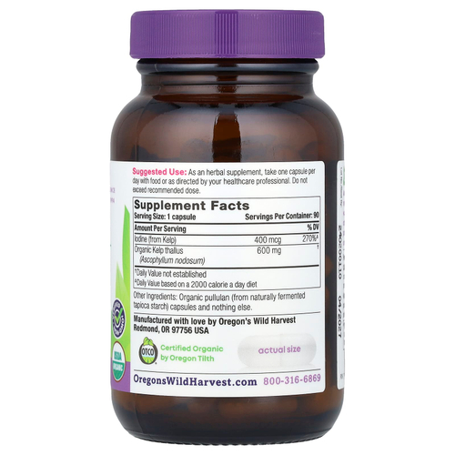 Oregon's Wild Harvest, органические бурые водоросли, 90 органических веганских капсул