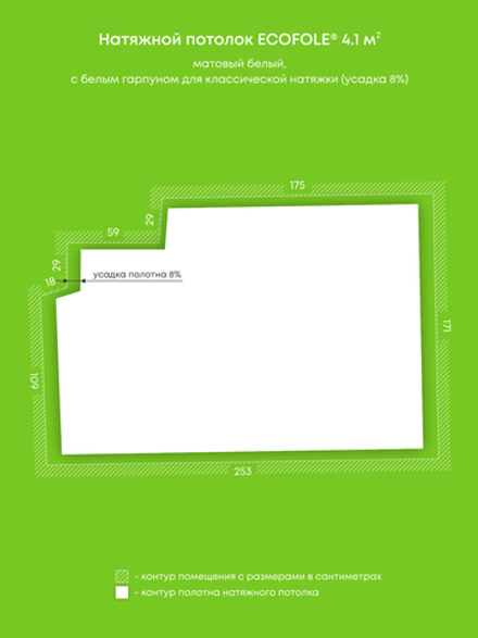 Натяжные потолки 4.1 м2, 8.4 м2, 13.6 м2