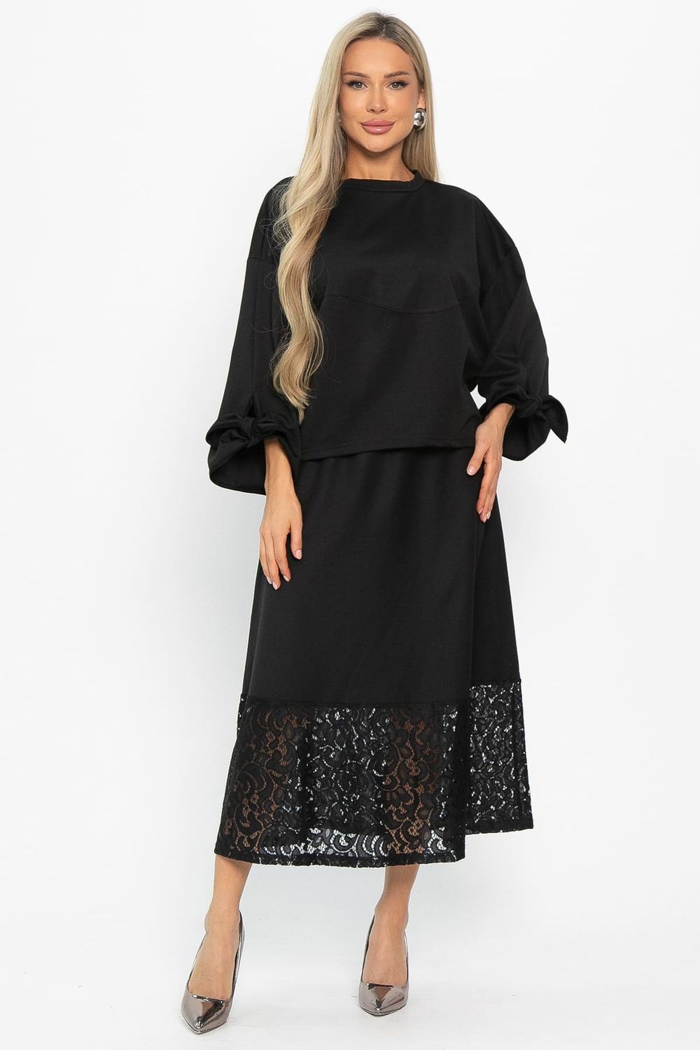 Юбка с кружевом Элегия (черная) Ю14913-10М LT Collection