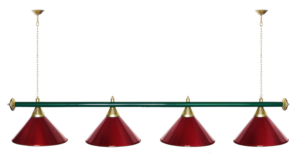 Лампа STARTBILLIARDS 4 пл. (плафоны зеленые,штанга зеленая,фурнитура золото)