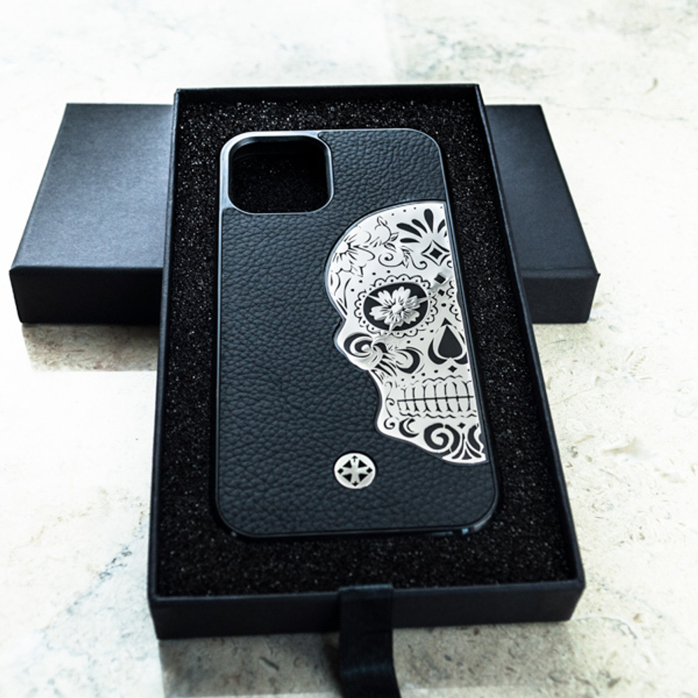 модный чехол iphone с черепом Mexican Calavera Euphoria HM Premium - натуральная кожа, металл для iPhone