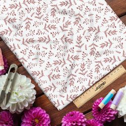 Ткань лён осенний гербарий на белом фоне