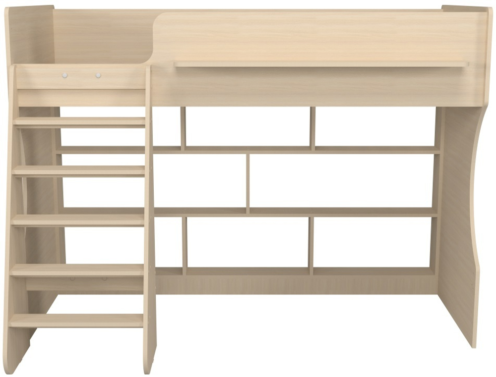 Кровать чердак Р432 Капризун 1 дуб млечный с полками
