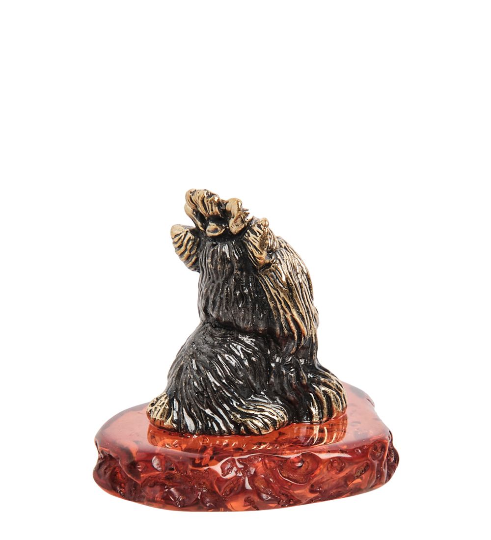 Народные промыслы AM- 329 Фигурка «Йоркширский терьер» (латунь, янтарь)