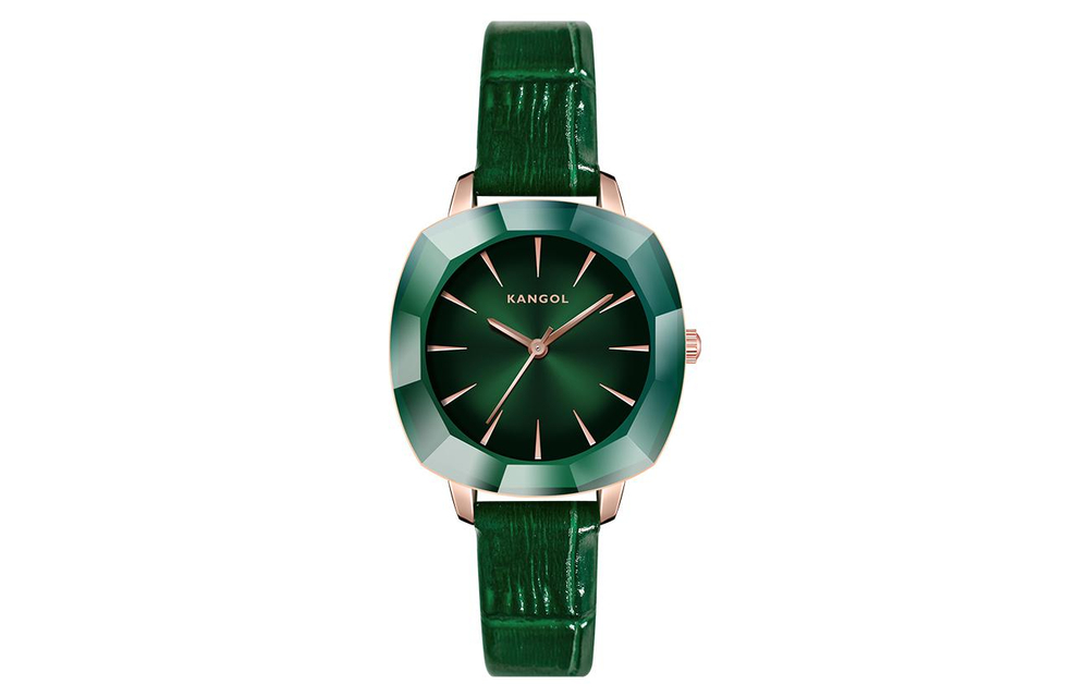 KANGOL Quartz Movement Genuine Leather Strap Watch Women"s Watch Green Dial