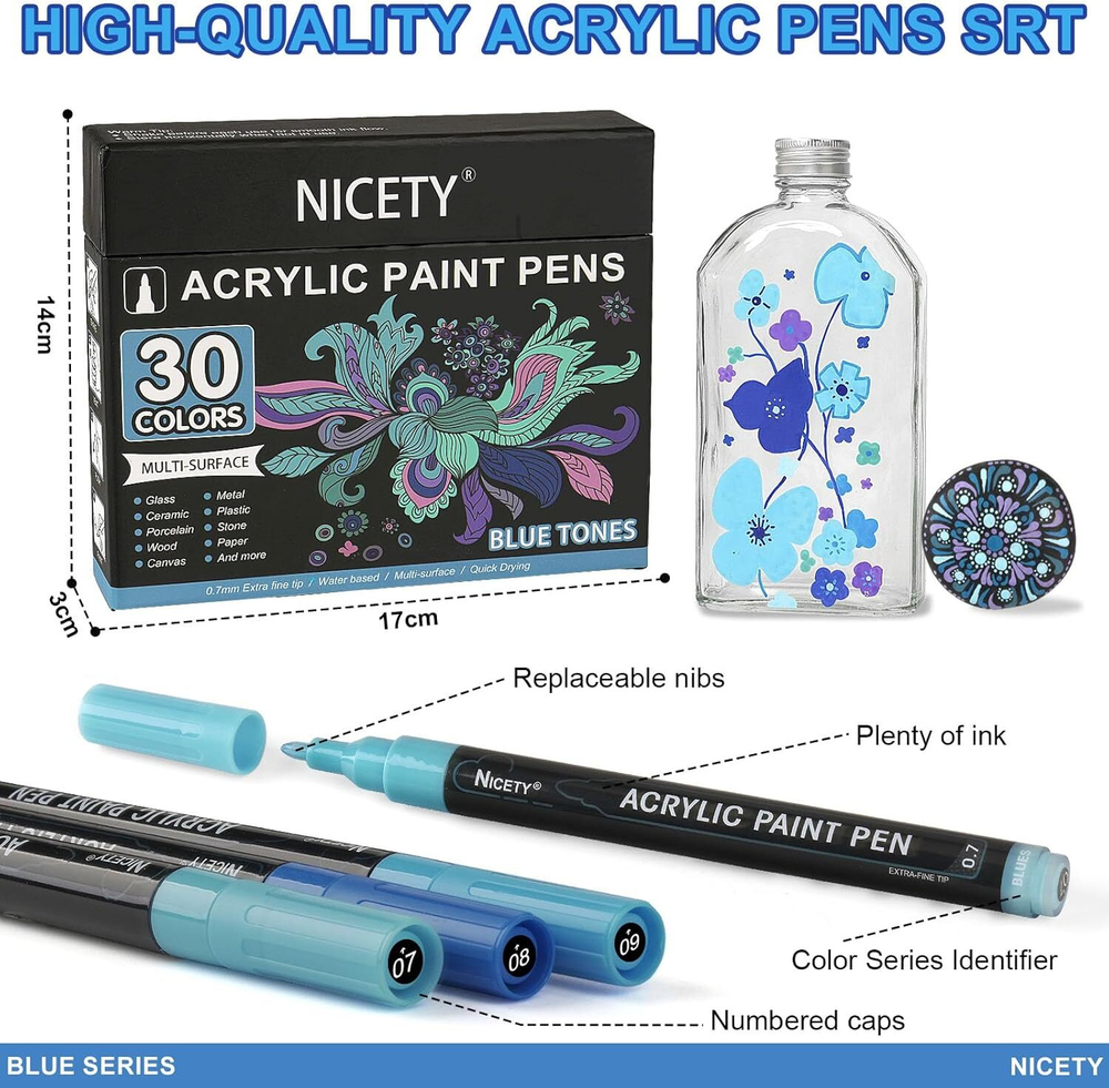 NICETY акриловые маркеры 0,7 мм, 30 шт, Blue