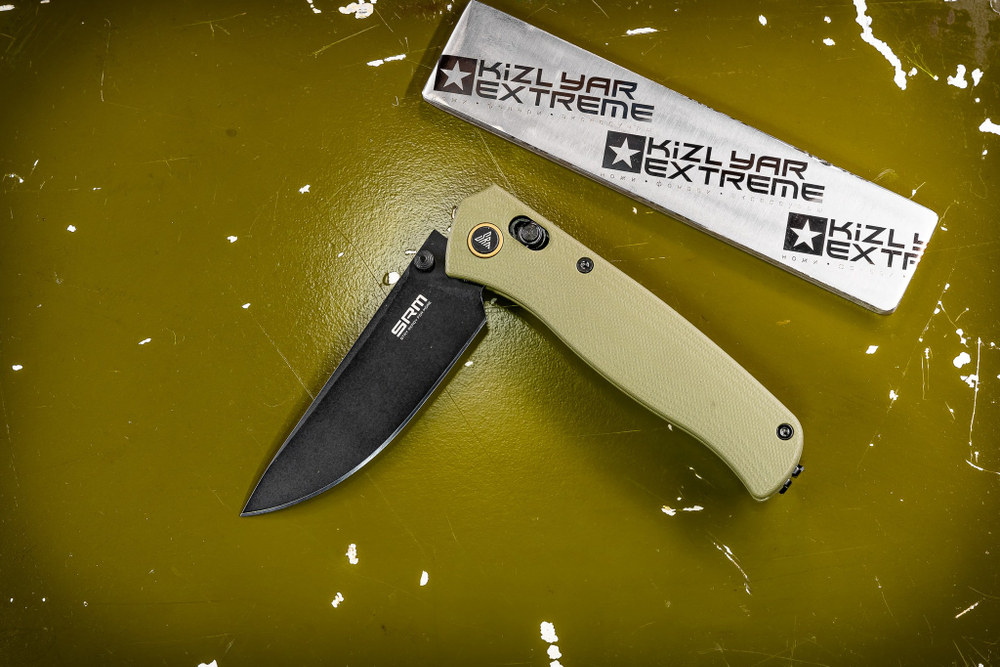 Складной нож SRM 255l-GP BlackWash сталь 10Cr15CoMoV рукоять OD green G10