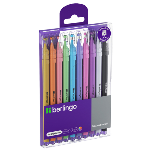 Набор гелевых ручек "Brilliant Metallic" 10шт., 10цв., 0,8мм, корпус ассорти, Berlingo