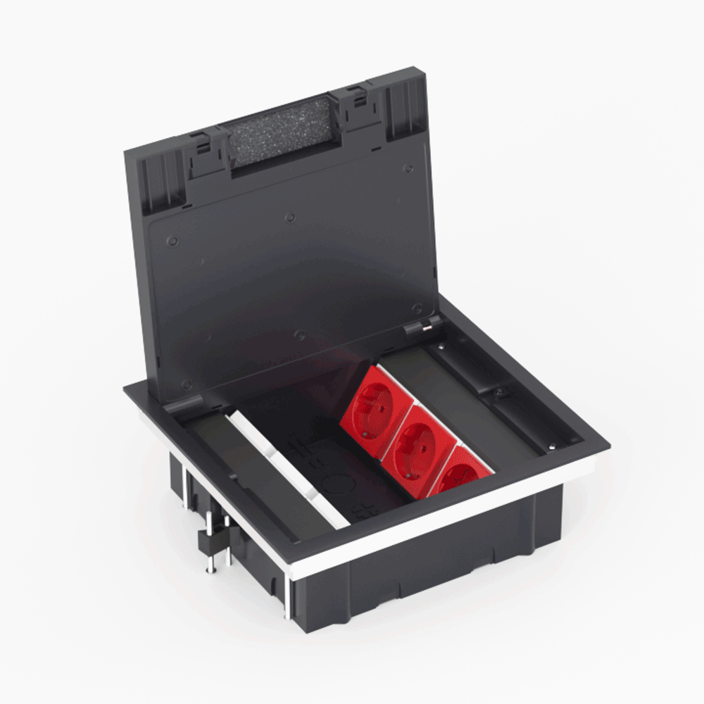 Лючок в пол 12 мод. (6 мод. 45х45 мм.) верт. установка,  крышка ABS +гальванизированная стальн