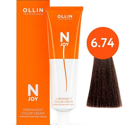 OLLIN PROFESSIONAL N-JOY - перманентная крем-краска для волос, 6/74 темно–русый коричнево-медный, 100 мл