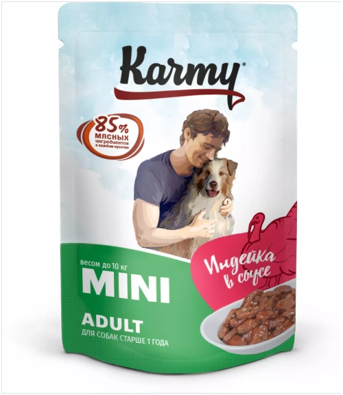 Karmy mini Adult влажный корм для собак мини пород Индейка в соусе, 80 г