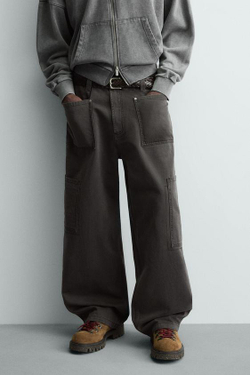 ZARA БРЮКИ С КАРМАНАМИ, ТЕМНО-СЕРЫЙ