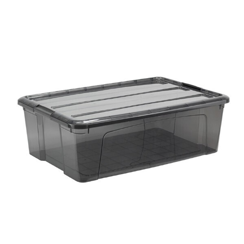 Ящик для хранения с замками КИП 30 л 580x385x185 чёрный прозрачный