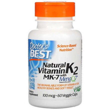 Doctor's Best, Витамин К2, Natural Vitamin K2 MK-7 with MenaQ7 100 mcg, 60 вегетарианских капсул