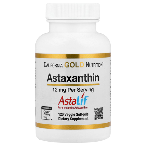 California Gold Nutrition, чистый исландский астаксантин Astalif®, 12 мг, 120 растительных капсул