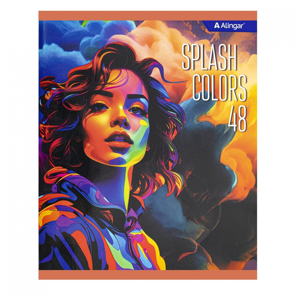 Тетрадь 48л., А5, клетка, Alingar "Splash colours", скрепка, мелованный картон (стандарт), выб УФ лак, блок офсет, 4 дизайна в пленке т/у