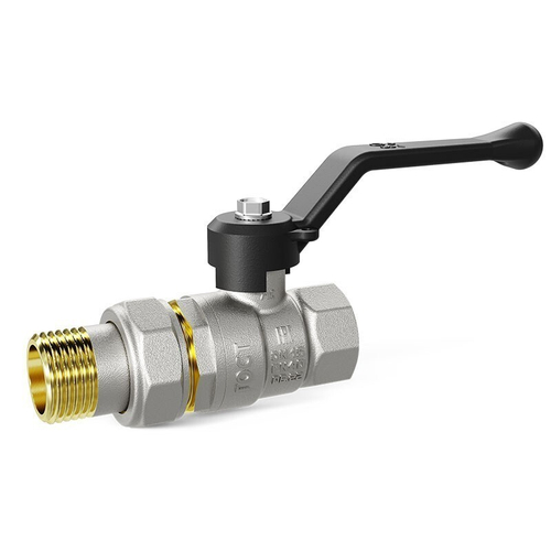 Кран латунный шаровой LD Pride 47.307, DN 15, PN 40, никелированный с накидной гайкой американка, муфта-штуцер, рычаг