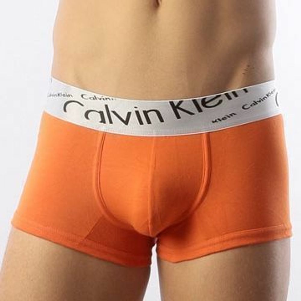 Мужские трусы боксеры оранжевые с косой резинкой Calvin Klein Steel Boxer Italics Orange