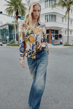 ZARA АТЛАСНАЯ БЛУЗКА С ПРИНТОМ, РАЗНОЦВЕТНЫЙ