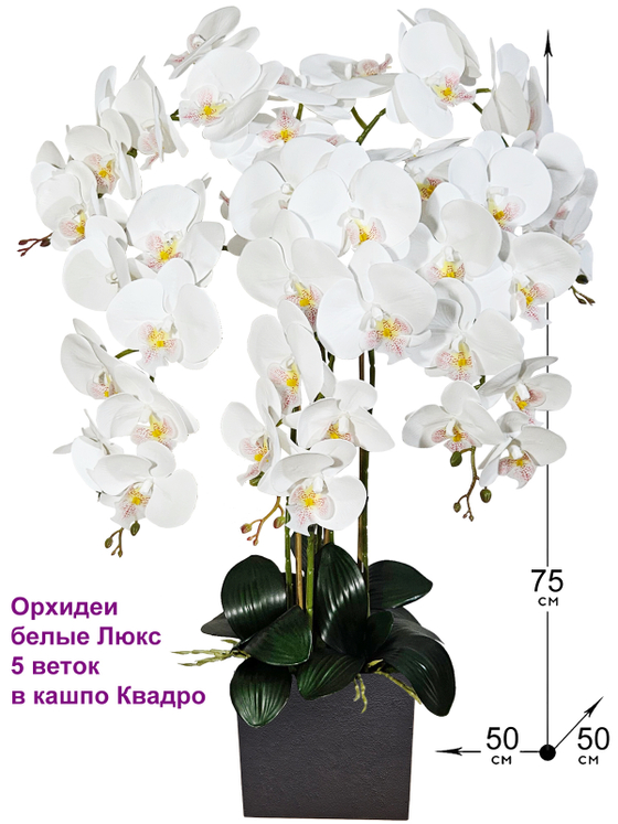 Искусственные Орхидеи белые 5 веток 75см в кашпо Лофт