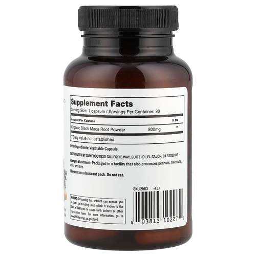 Sunfood, Капсулы черной мака, 800 мг, 90 капсул