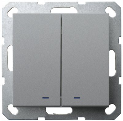 Выключатель двухклавишный со светодиодами 10A 250V~ с накладкой, цвет Алюминий