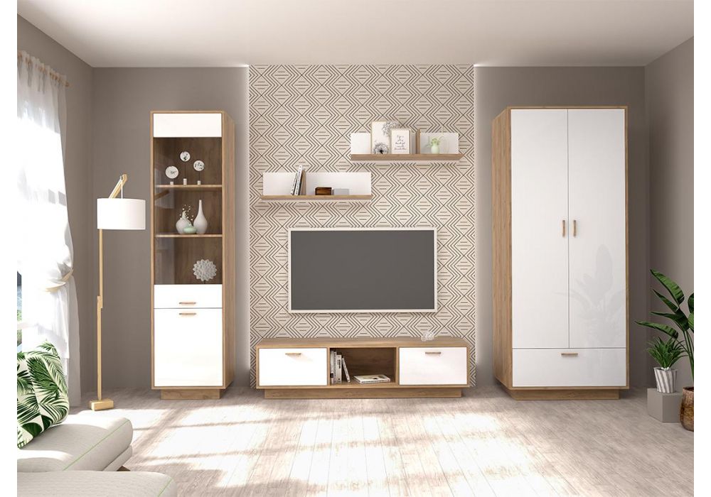 Витрина Эго ПС-1 на подиуме дуб крафт золотой / белый глянец