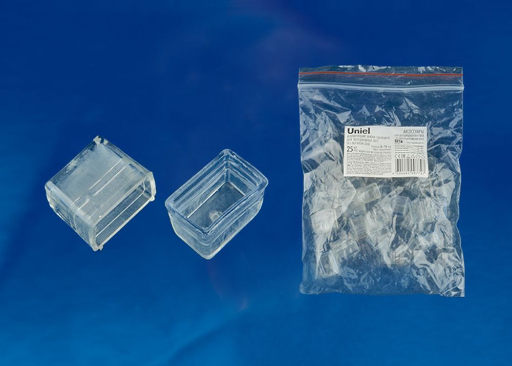 UCW-N21 CLEAR 025 POLYBAG Изолирующий зажим (заглушка) для светодиодных лент ULS-N21 NEON 220В, 8x16мм. Цвет прозрачный, 25 штук в пакете. TM Uniel