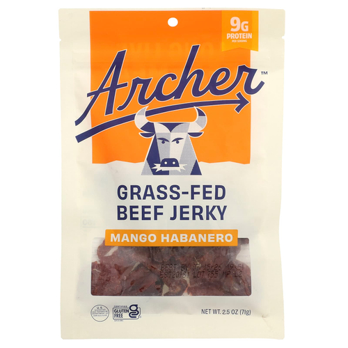Country Archer Jerky, вяленая говядина травяного откорма, манго и хабанеро, 71 г (2,5 унции)