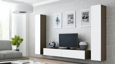 Гостиная Виго 4 Белый Фасадный 0101 / Черный 0190 260*42*180 см, Белый Фасадный, Черный   Фиеста