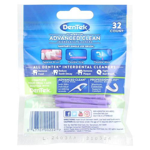 DenTek, Средство для чистки межзубных промежутков Slim Brush, улучшенное очищение, со свежей мятой, 32 шт.