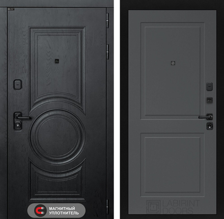 Входная металлическая дверь Лабиринт GRAND (Гранд) Альберо блэк / 11 Графит софт ( светло-серый без текстуры)