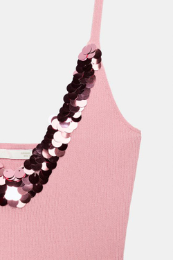 ZARA ТОП НА БРЕТЕЛЯХ С ПАЙЕТКАМИ, РОЗОВЫЙ